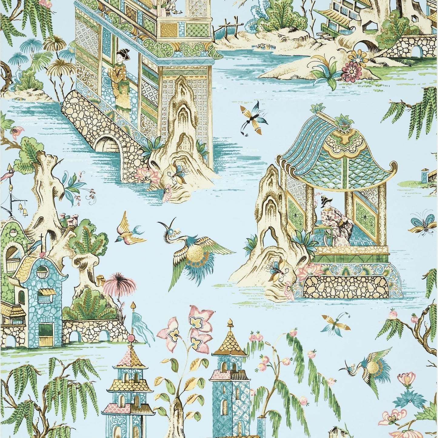 Grand Palace Wallpaper - Spa Blue - Thibaut - T13615 - Premier Wallcovering