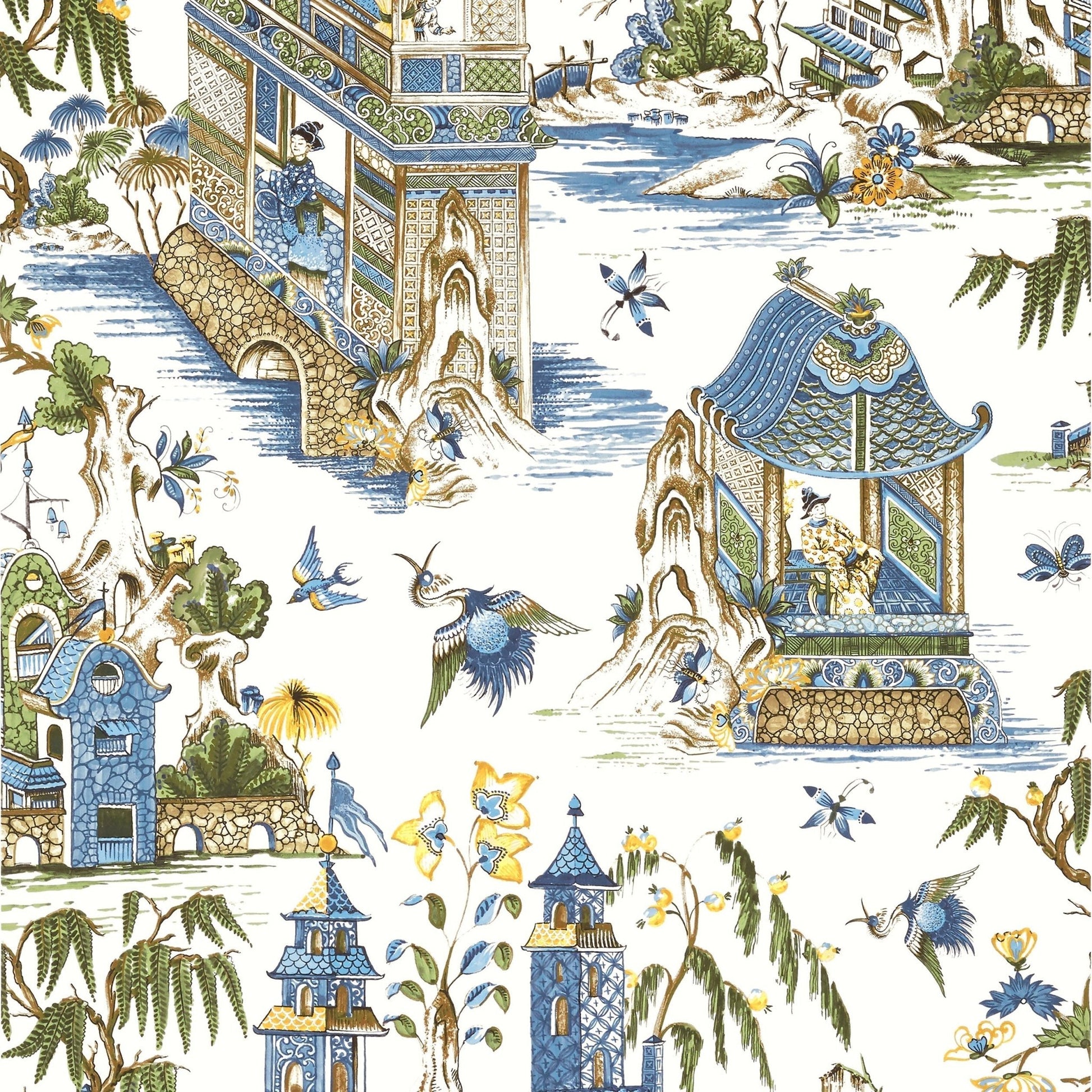 Grand Palace Wallpaper - Blue & Green - Thibaut - T13613 - Premier Wallcovering