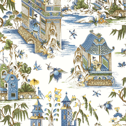 Grand Palace Wallpaper - Blue & Green - Thibaut - T13613 - Premier Wallcovering