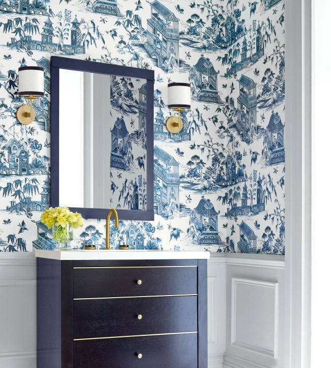 Grand Palace Wallpaper - Blue & Green - Thibaut - T13613 - Premier Wallcovering