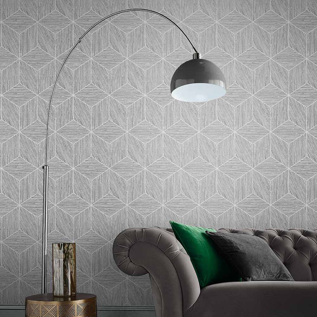 Grasscloth Geo Wallpaper - Grey - Graham & Brown - 111730 - Premier Wallcovering