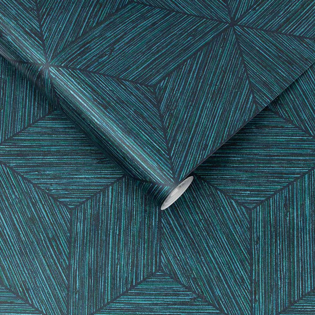 Grasscloth Geo Wallpaper - Teal - Graham & Brown - 111728 - Premier Wallcovering