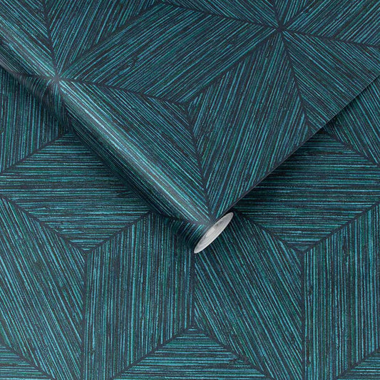 Grasscloth Geo Wallpaper - Teal - Graham & Brown - 111728 - Premier Wallcovering