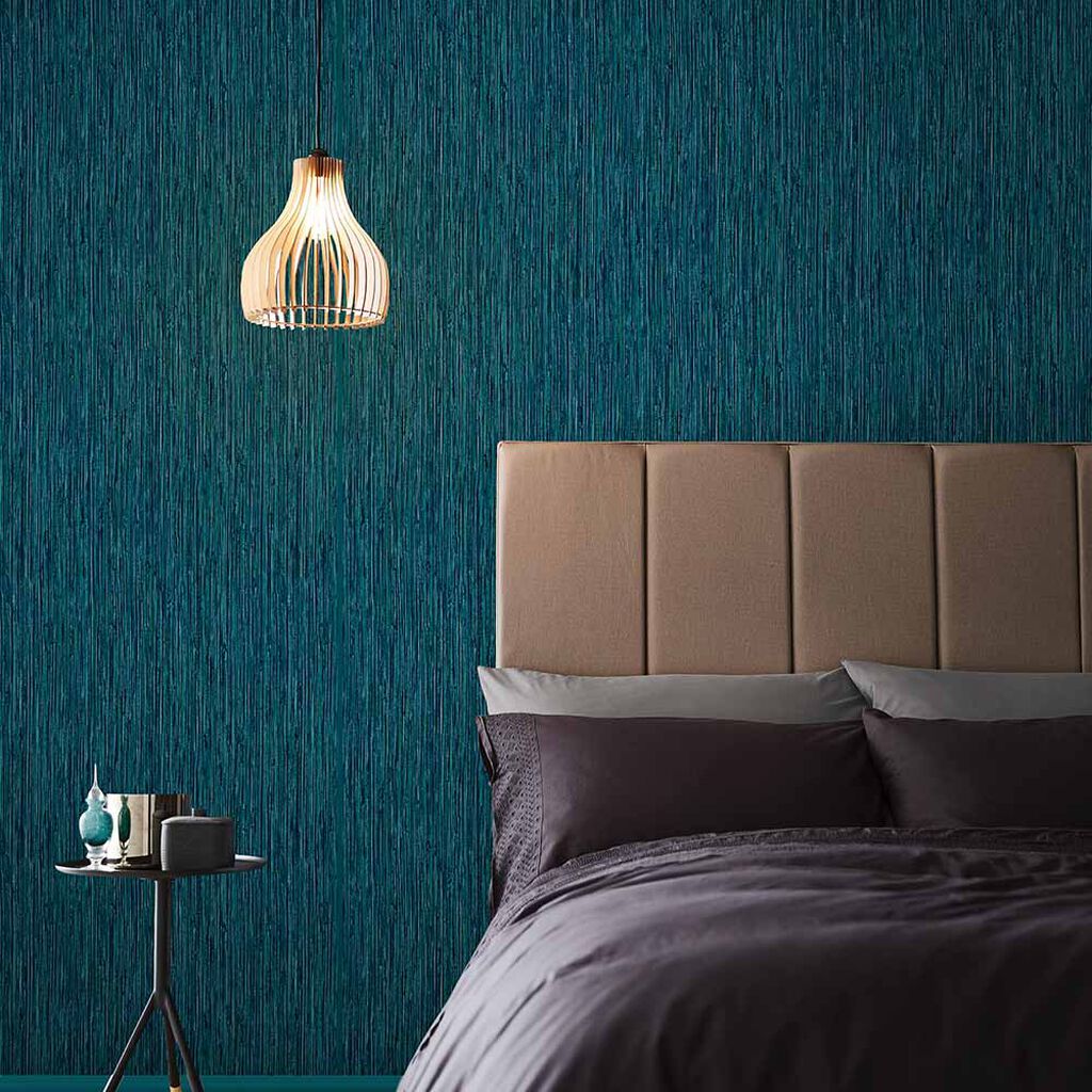 Grasscloth Texture Wallpaper - Teal - Graham & Brown - 111725 - Premier Wallcovering