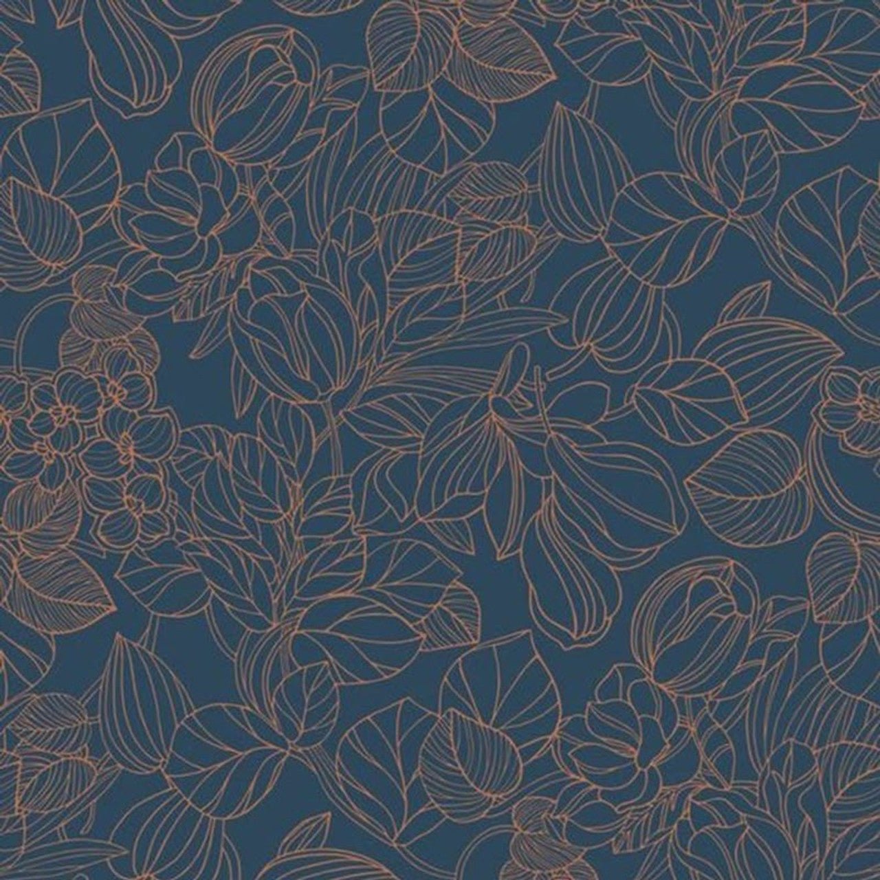 Gravure 1930 Wallpaper - Bleu And Cuivre - Casadeco - 85726526 - Premier Wallcovering