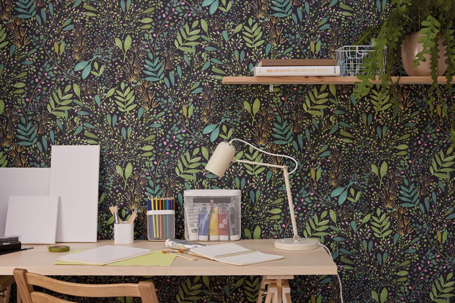 Green Life Joy Wallpaper - Vert Noir - Caselio - 101699791 - Premier Wallcovering