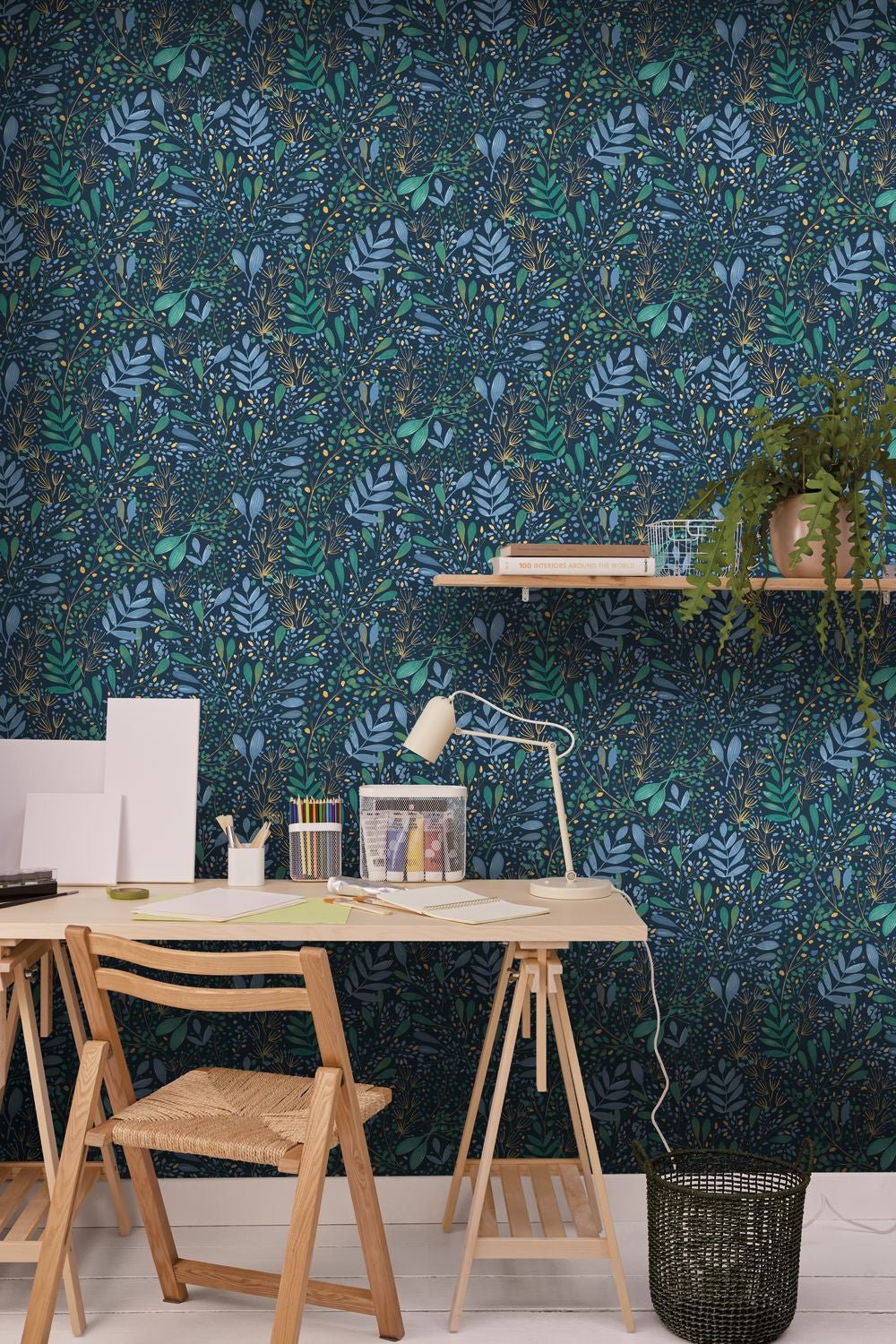Green Life Joy Wallpaper - Bleu Indigo - Caselio - 101699785 - Premier Wallcovering