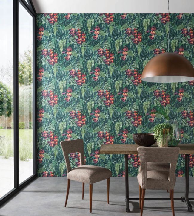 Green Wall Wallpaper - Emerald Green / Red - Osborne & Little - W7330-01 - Premier Wallcovering