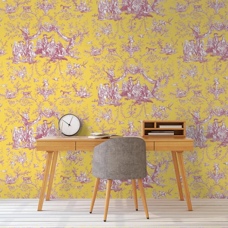 Greuze Toile Wallpaper - Yellow - Charles Burger - PP1490005 - Premier Wallcovering