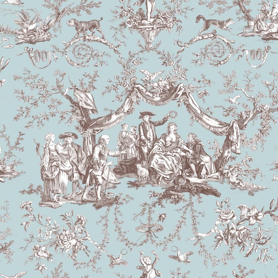 Greuze Toile Wallpaper - Turquoise - Charles Burger - PP1490003 - Premier Wallcovering