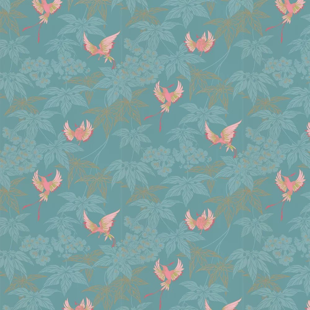Grove Garden Wallpaper - Teal / Pink - Osborne & Little - W5603-10 - Premier Wallcovering