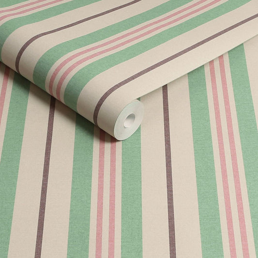 Grove Stripe Wallpaper - Pink & Green - Joules - 128923 - Premier Wallcovering