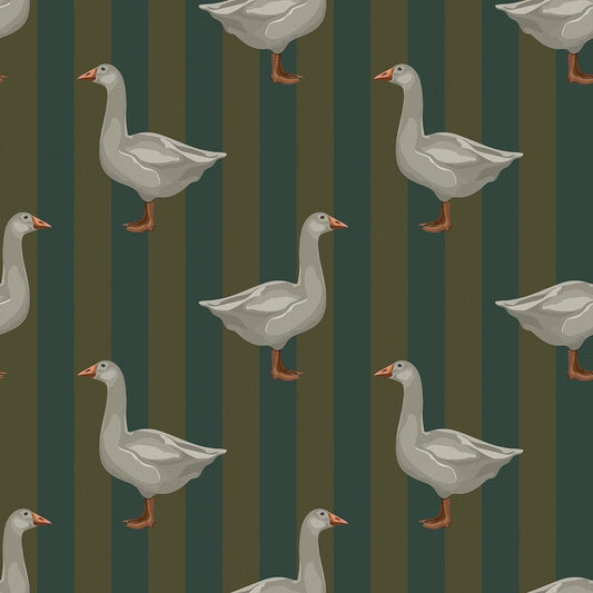 Guard Goose Wallpaper - Gentleman Green and Pine Green - LAN100234 - Lucie Annabel - Premier Wallcovering