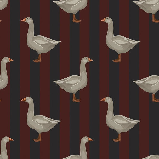 Guard Goose Wallpaper - Garnet and Oxford Blue - LAN100235 - Lucie Annabel - Premier Wallcovering
