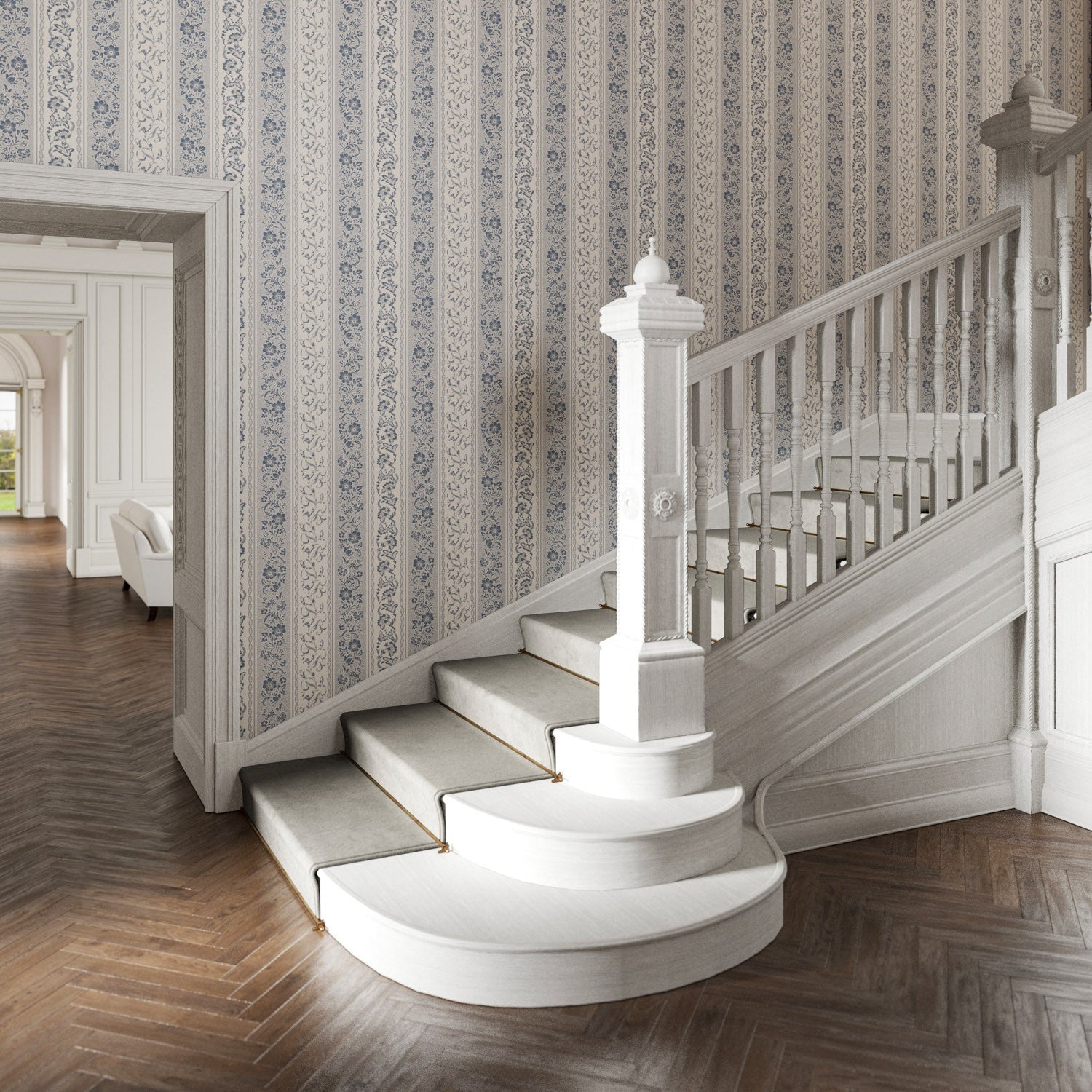 Guinevere Wallpaper - China Blue - Warner House - Premier Wallcovering