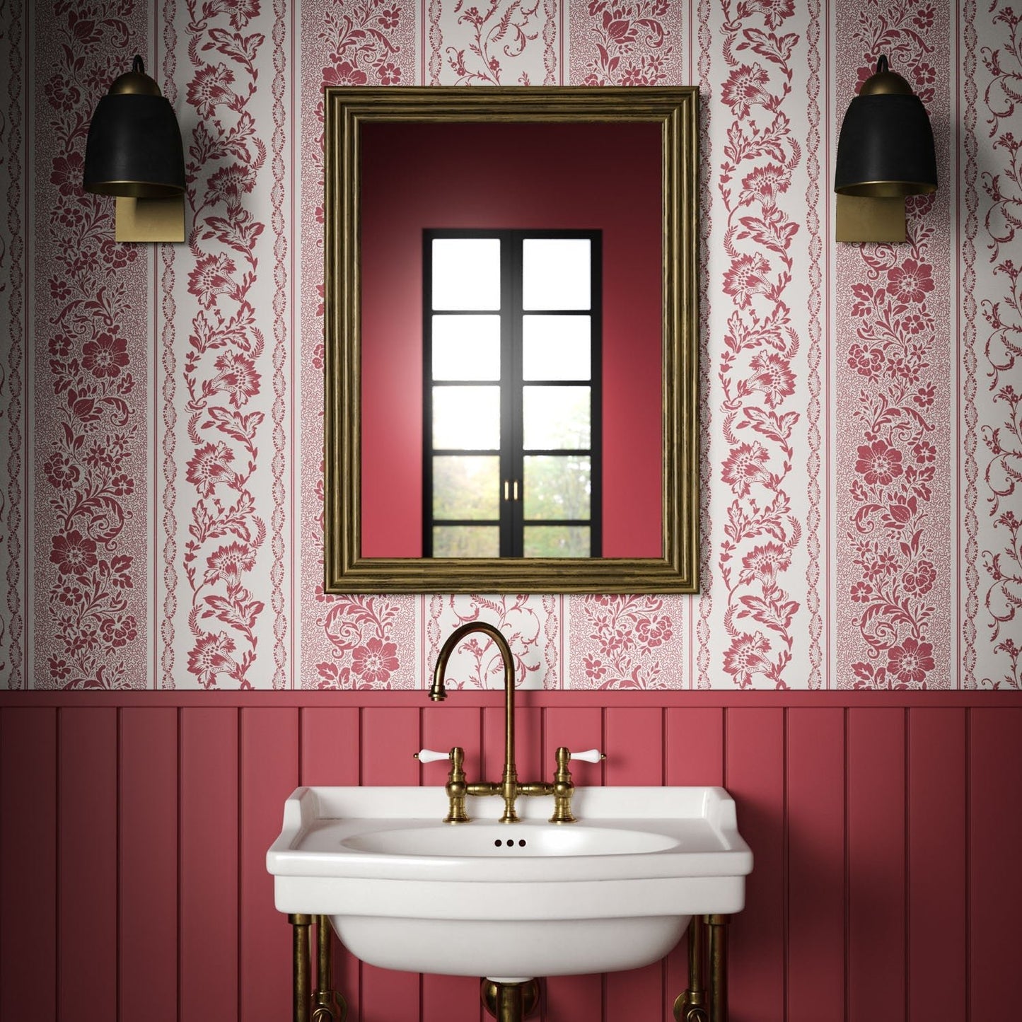 Guinevere Wallpaper - Red - Warner House - Premier Wallcovering