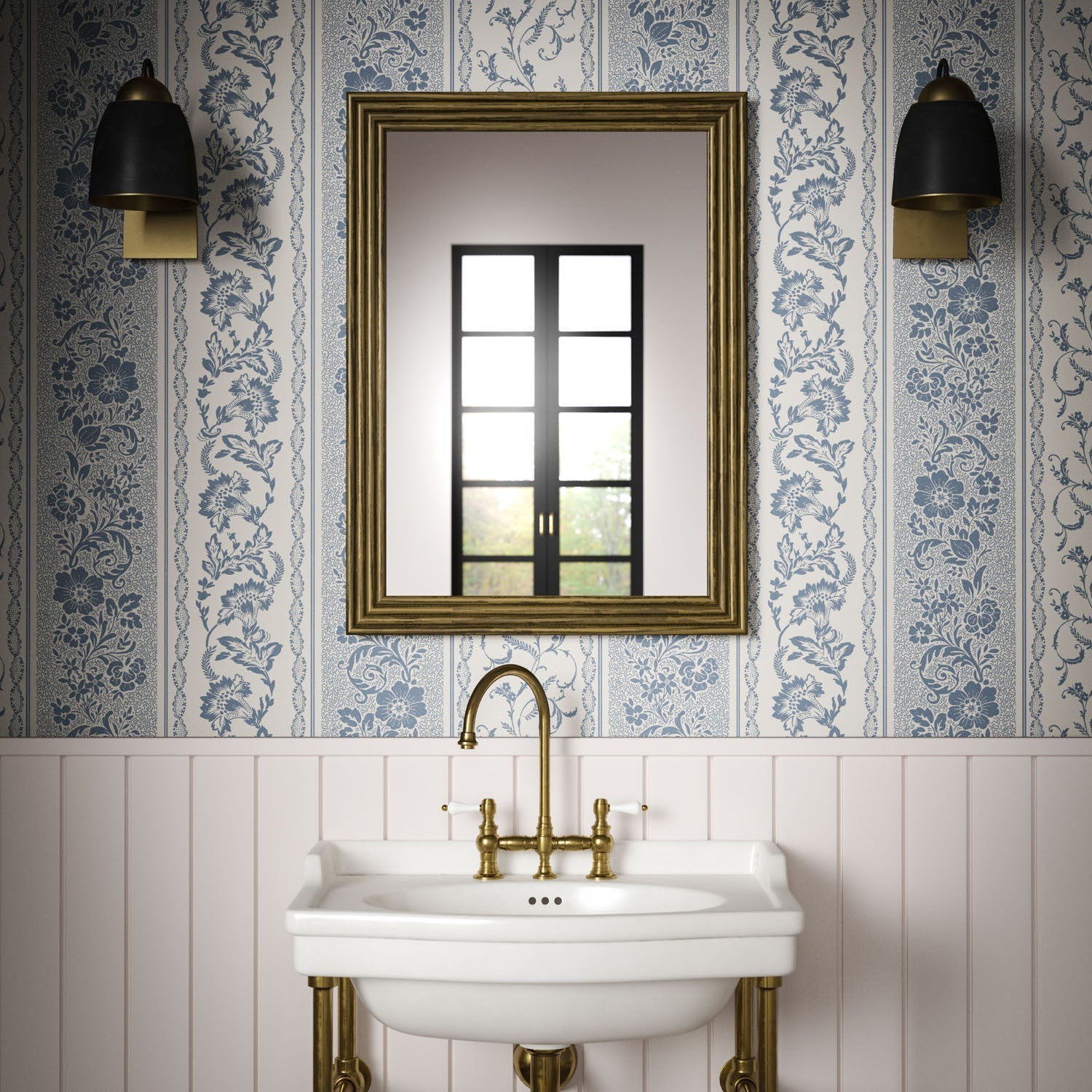 Guinevere Wallpaper - China Blue - Warner House - Premier Wallcovering
