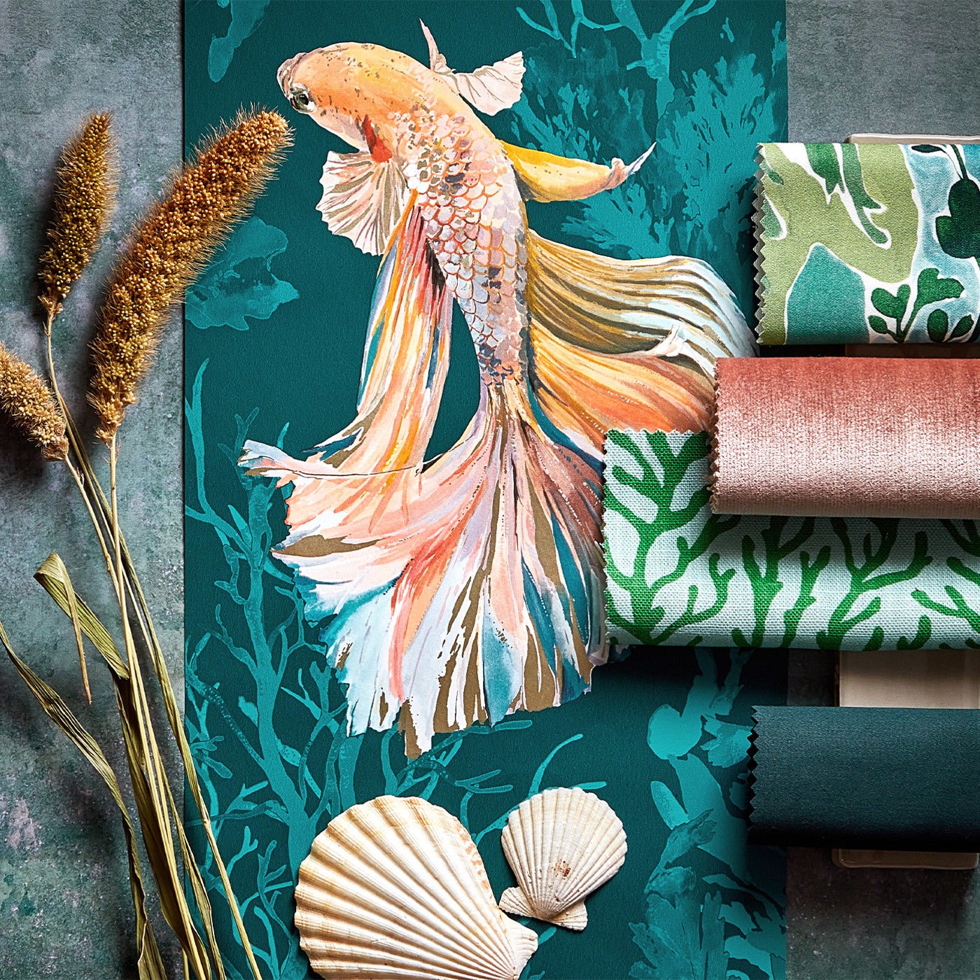 Halfmoon Wallpaper - Azurite/ Coral - HTEW112767 - Harlequin - Premier Wallcovering