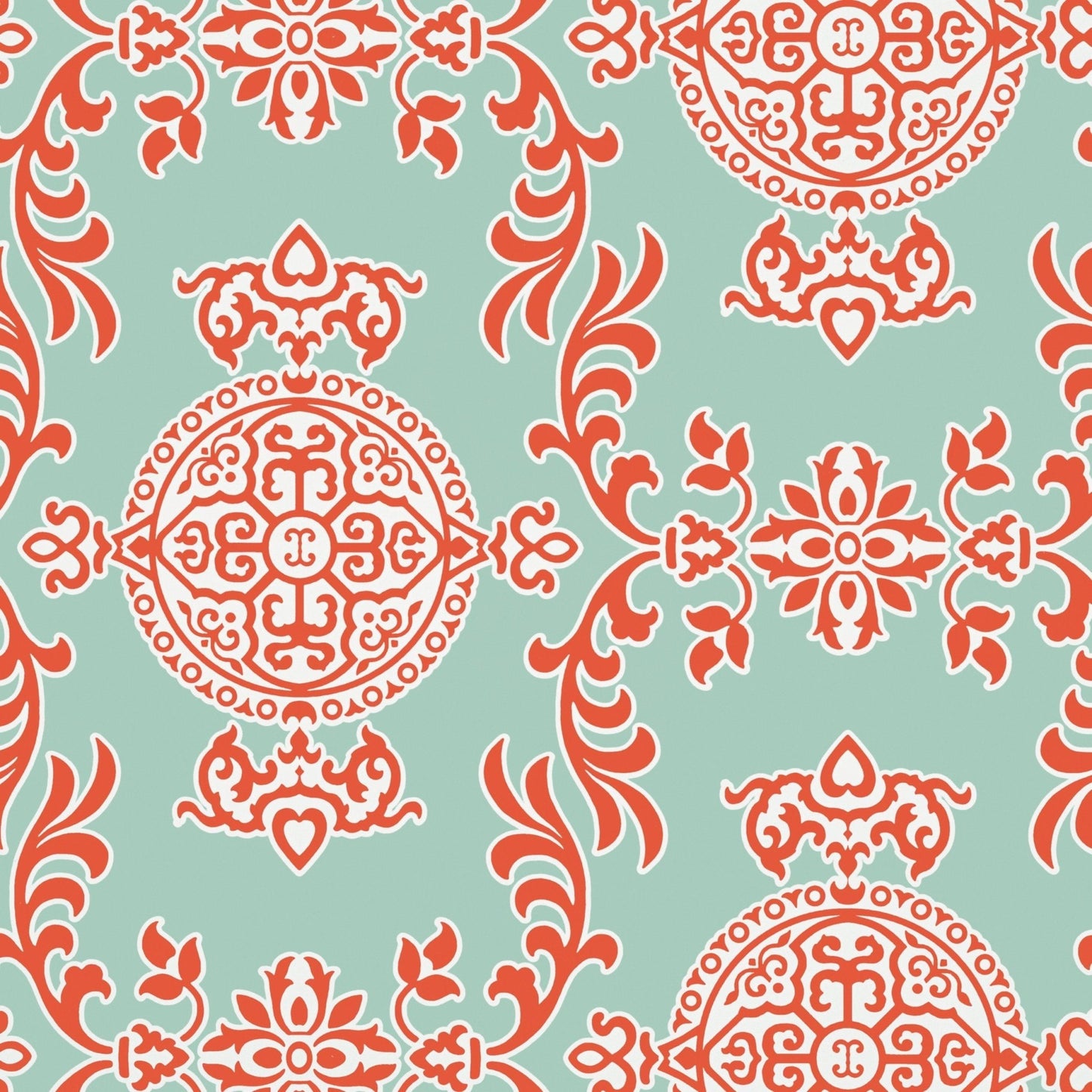 Halie Wallpaper - Aqua & Coral - Thibaut - T36113 - Premier Wallcovering