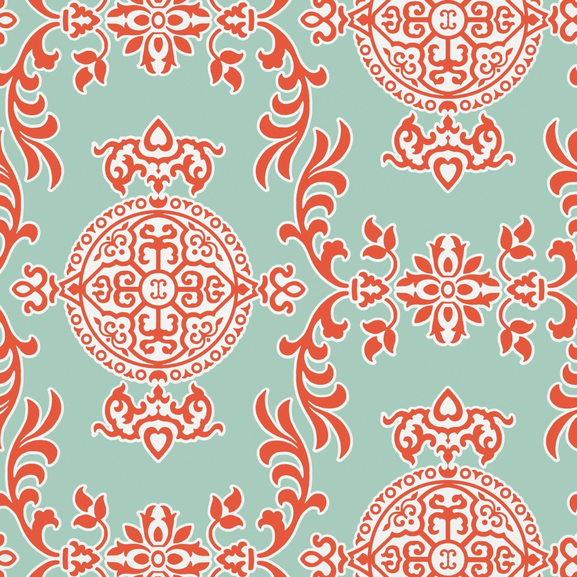 Halie Wallpaper - Aqua & Coral - Thibaut - T36113 - Premier Wallcovering