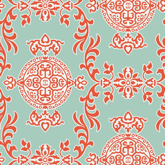 Halie Wallpaper - Aqua & Coral - Thibaut - T36113 - Premier Wallcovering