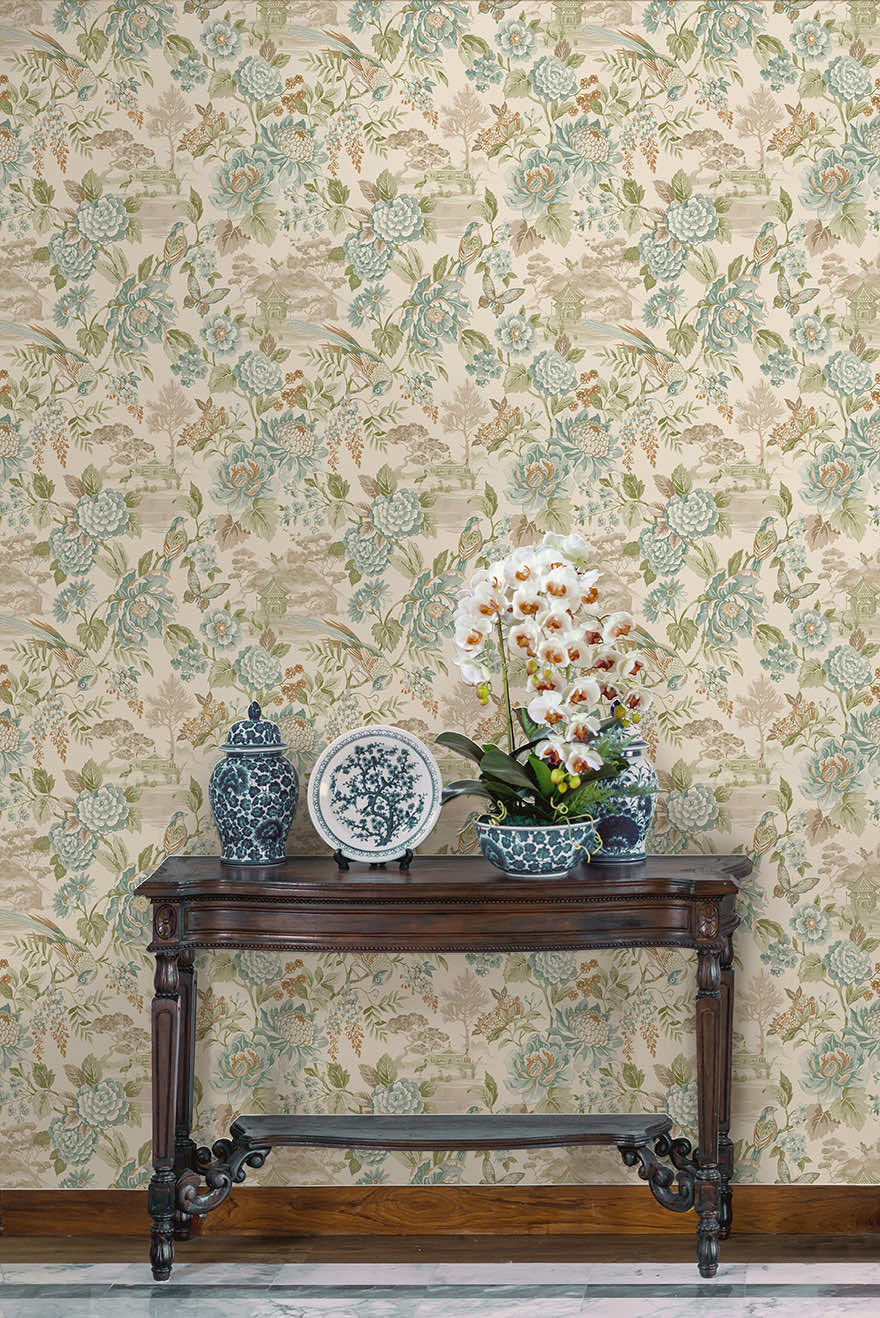 Hana Wallpaper - Teal / Orange - Holden Décor - 91831 - Premier Wallcovering