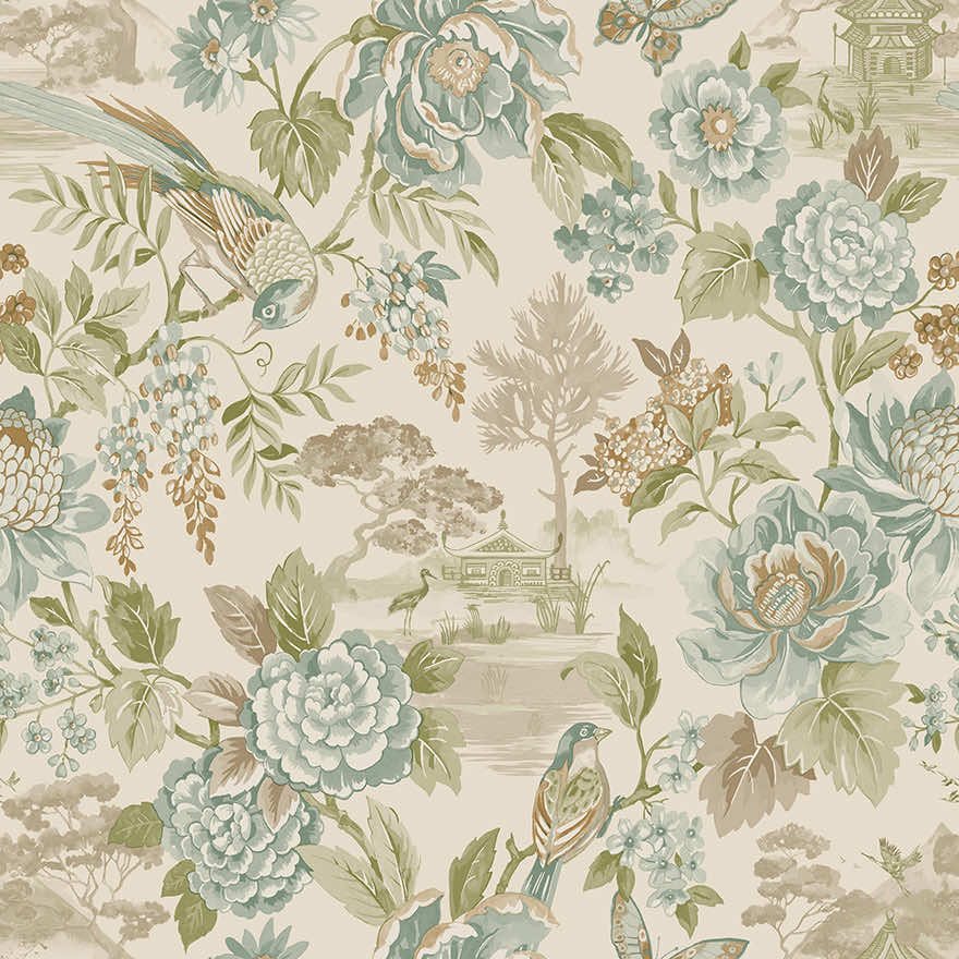 Hana Wallpaper - Teal / Orange - Holden Décor - 91831 - Premier Wallcovering
