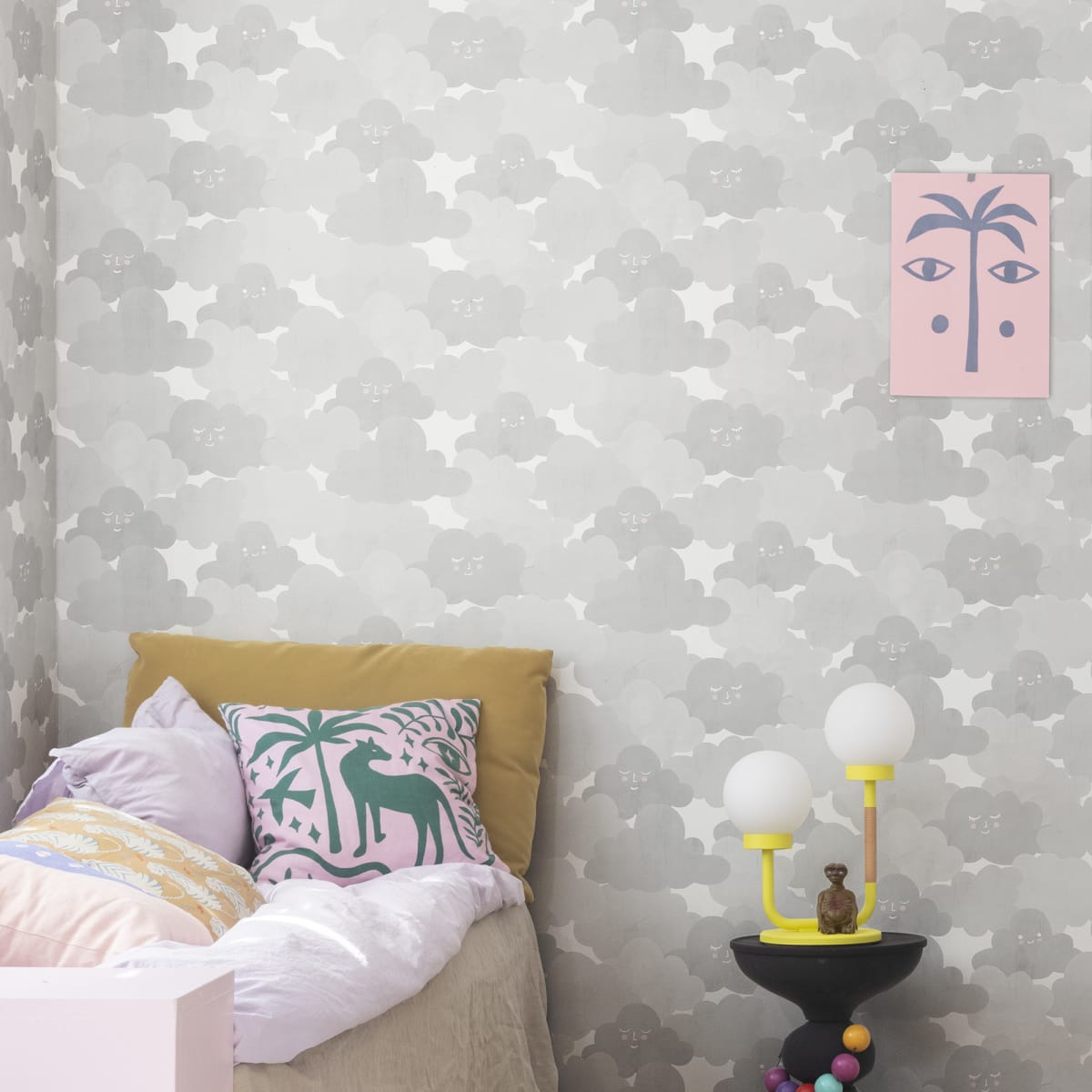Happy Clouds Wallpaper - Graphite - Rebel Walls - R18143 - Premier Wallcovering
