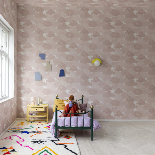 Happy Clouds Wallpaper - Pink - Rebel Walls - R18141 - Premier Wallcovering