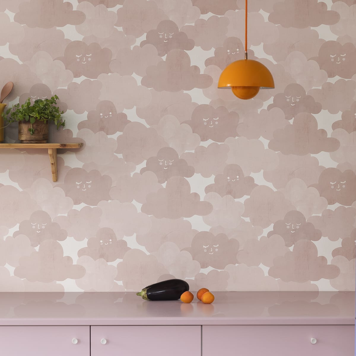 Happy Clouds Wallpaper - Pink - Rebel Walls - R18141 - Premier Wallcovering