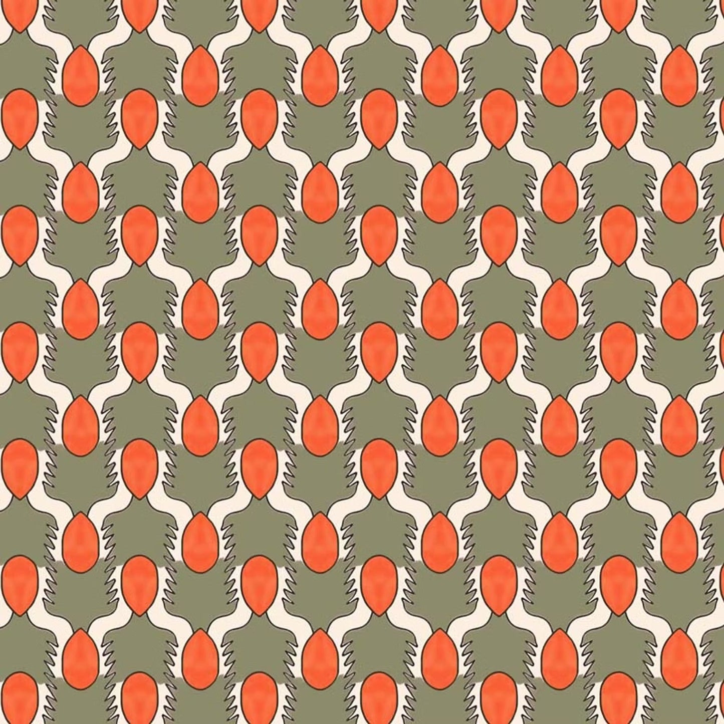 Happy People Wallpaper - Sage Green and Orange - Ottoline - W/HAPPY/101/4 - Premier Wallcovering