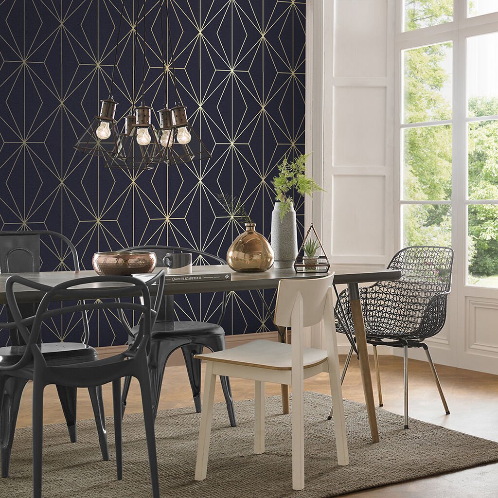 Harmony Wallpaper - Navy - Graham & Brown - 107587 - Premier Wallcovering