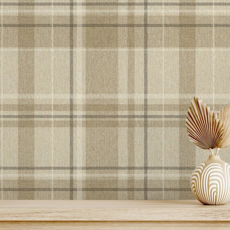 Harris Check Wallpaper - Natural - Crown - M1868 - Premier Wallcovering