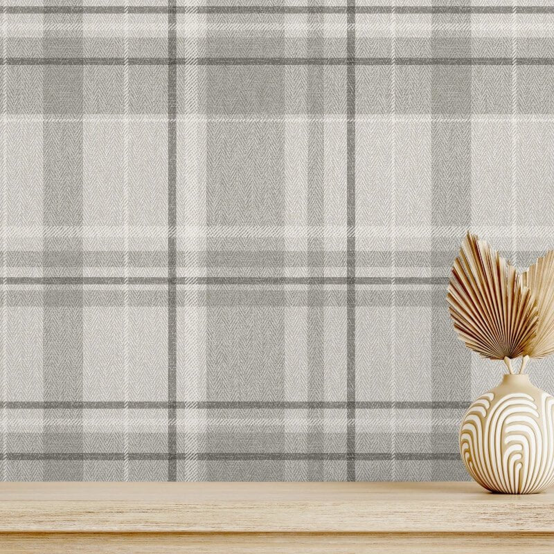 Harris Check Wallpaper - Soft Grey - Crown - M1871 - Premier Wallcovering