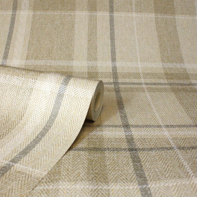 Harris Check Wallpaper - Natural - Crown - M1868 - Premier Wallcovering