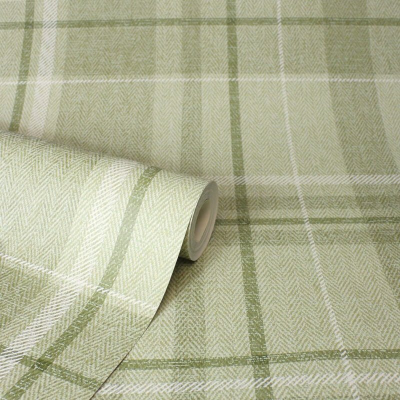 Harris Check Wallpaper - Green - Crown - M1865 - Premier Wallcovering
