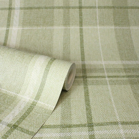 Harris Check Wallpaper - Green - Crown - M1865 - Premier Wallcovering