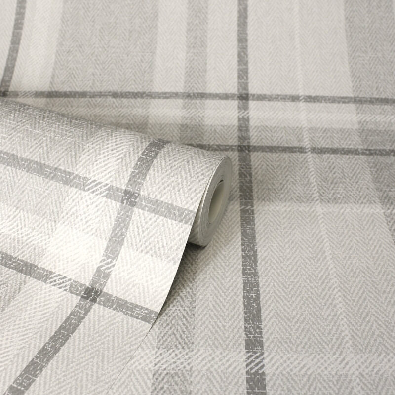 Harris Check Wallpaper - Soft Grey - Crown - M1871 - Premier Wallcovering