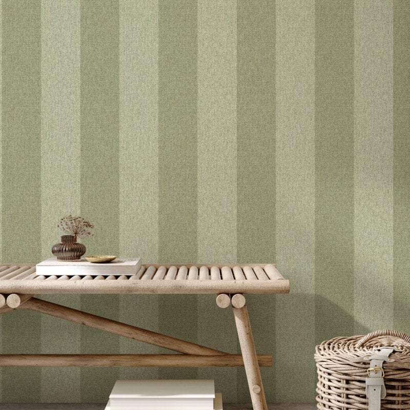 Harris Stripe Wallpaper - Green - Crown - M1866 - Premier Wallcovering