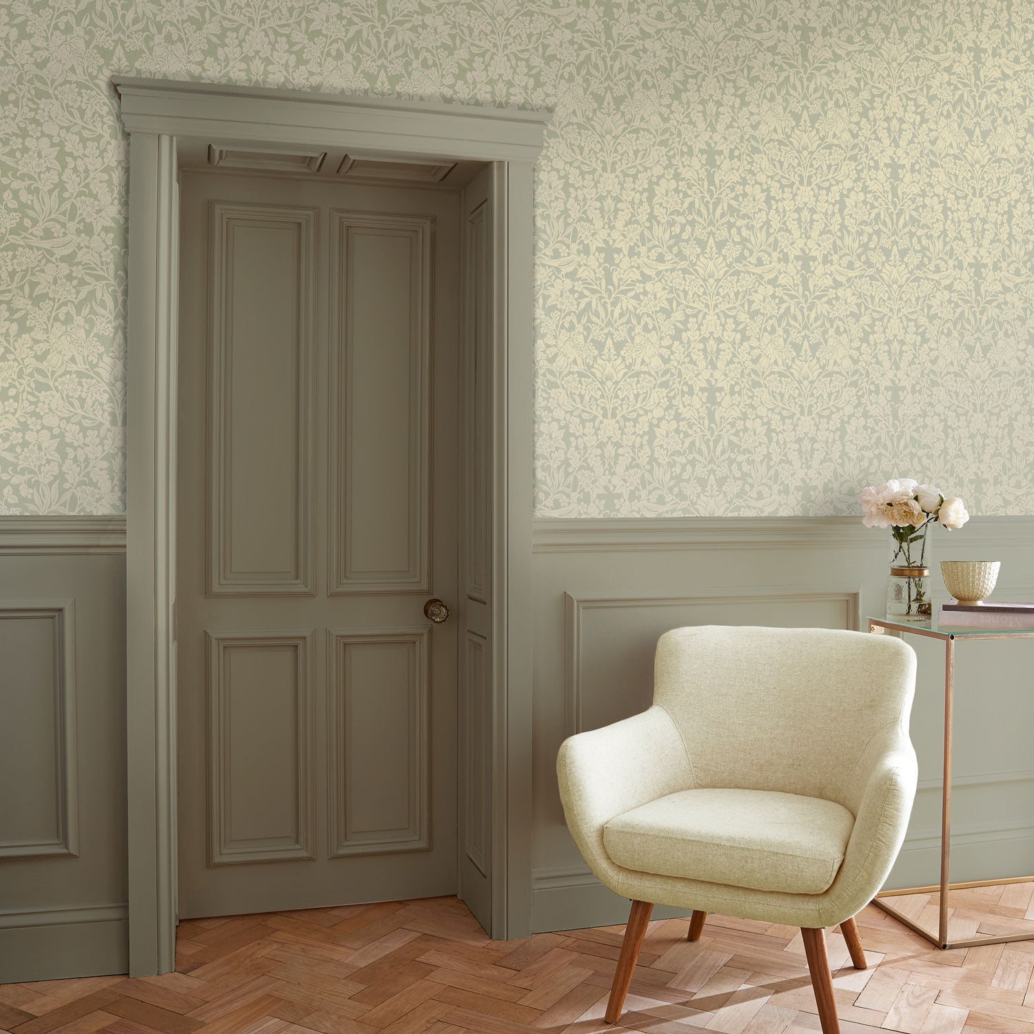 Hartley Damask Wallpaper - Sage - Graham & Brown - 120625 - Premier Wallcovering