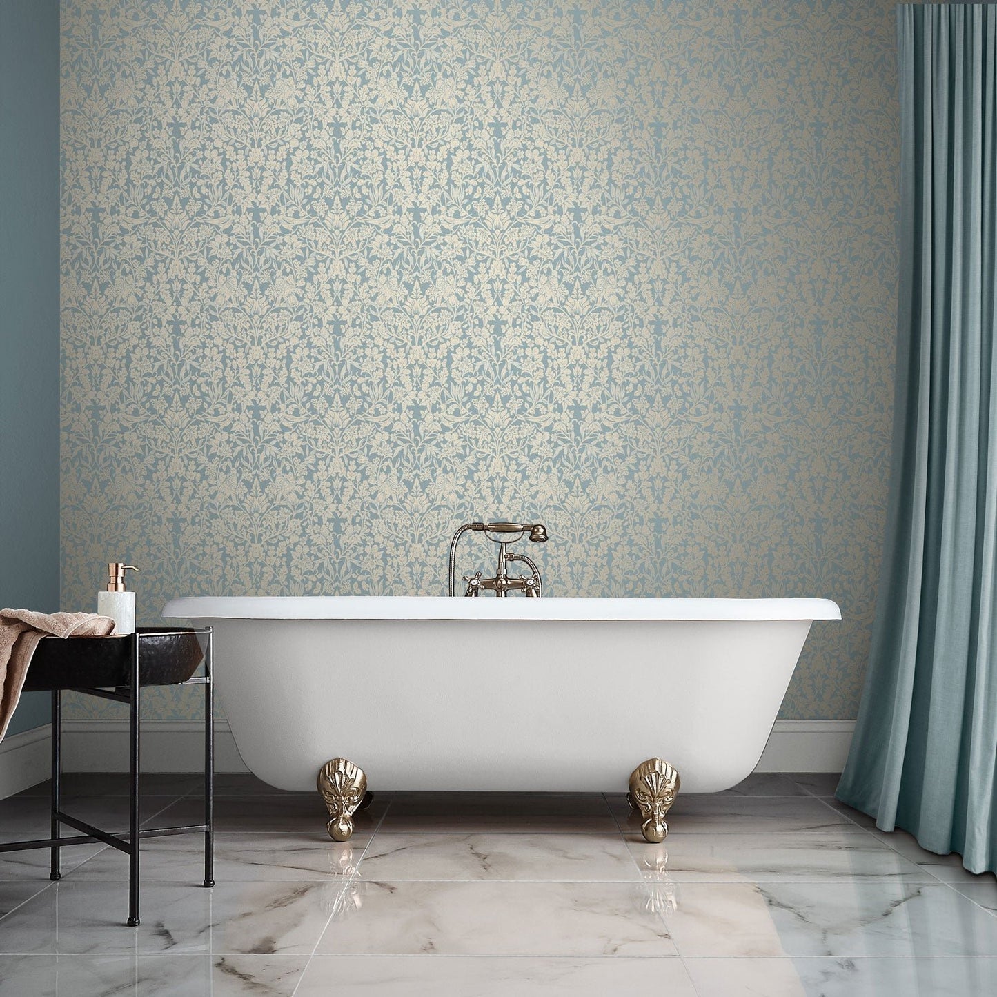 Hartley Damask Wallpaper - Light Blue - Graham & Brown - 120627 - Premier Wallcovering