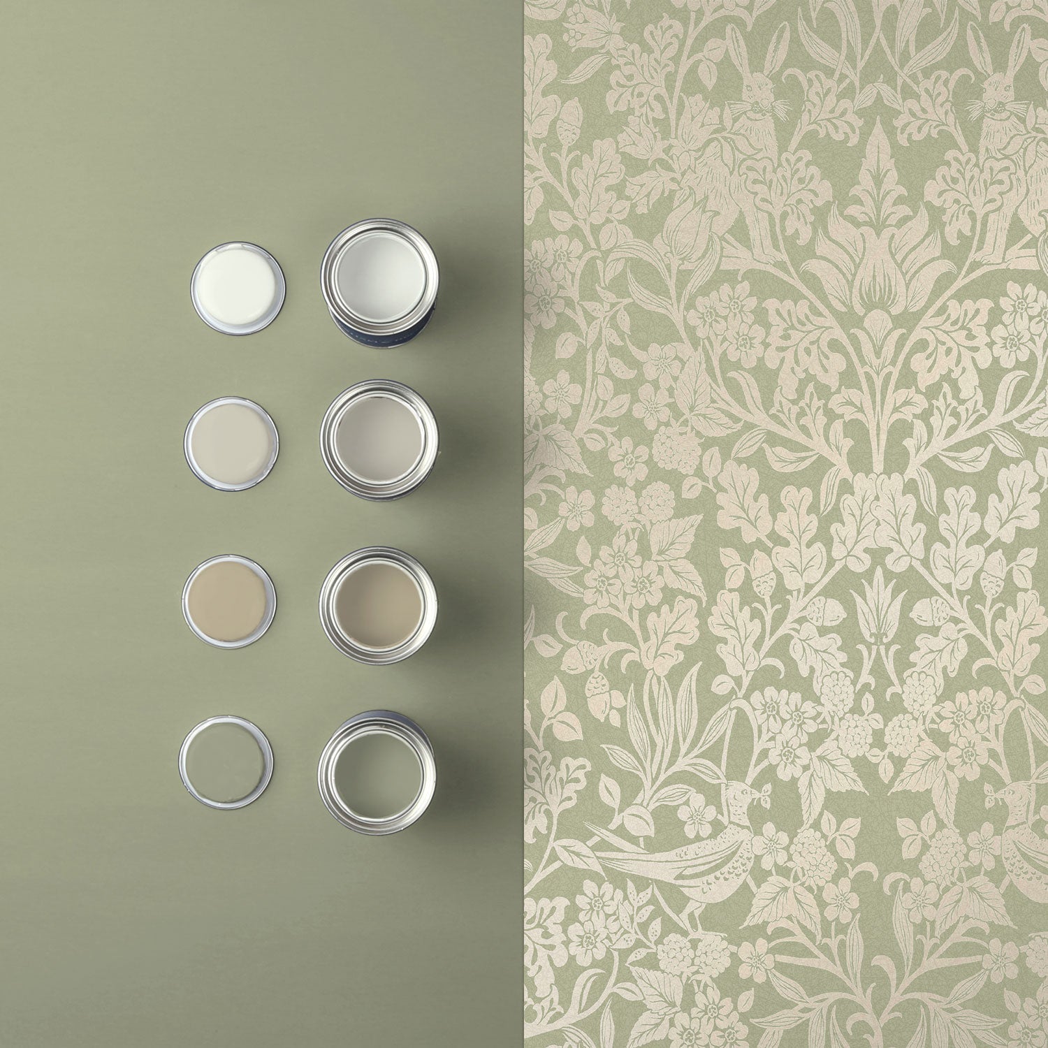 Hartley Damask Wallpaper - Sage - Graham & Brown - 120625 - Premier Wallcovering