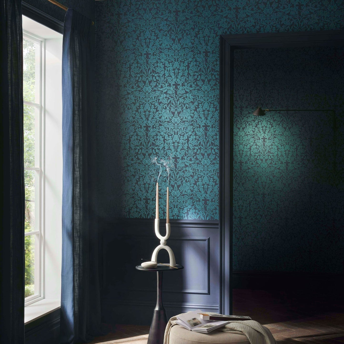 Hartley Damask Wallpaper - Teal - Graham & Brown - 120624 - Premier Wallcovering