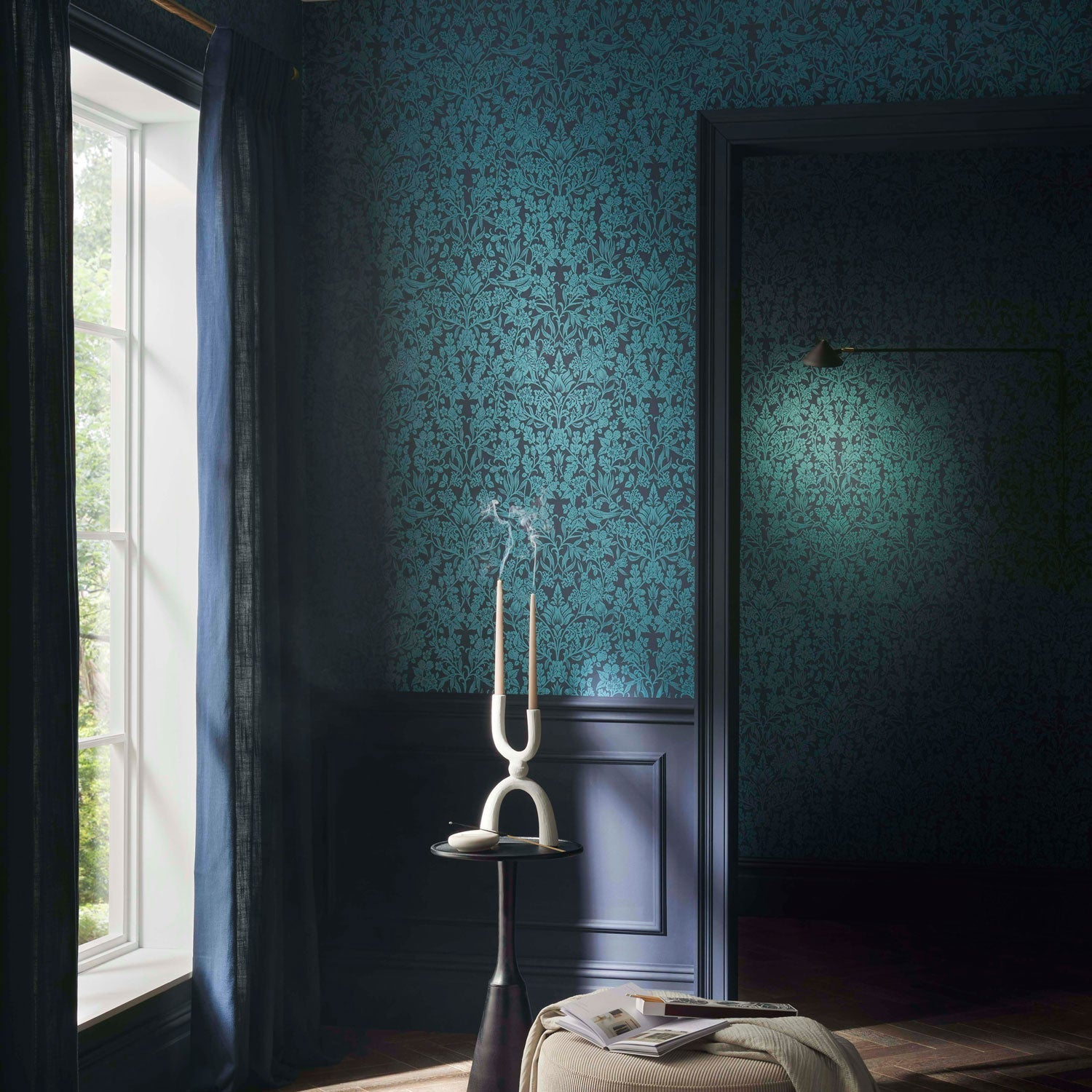 Hartley Damask Wallpaper - Teal - Graham & Brown - 120624 - Premier Wallcovering