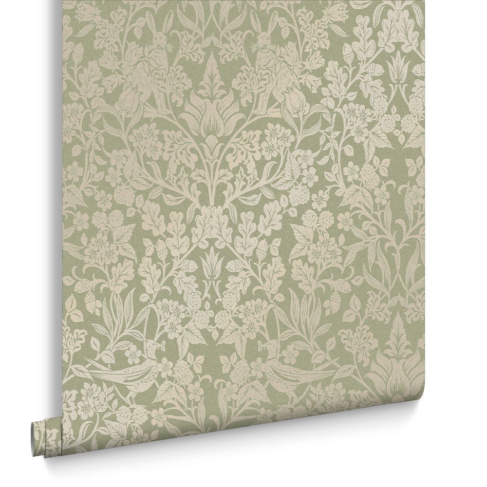 Hartley Damask Wallpaper - Sage - Graham & Brown - 120625 - Premier Wallcovering