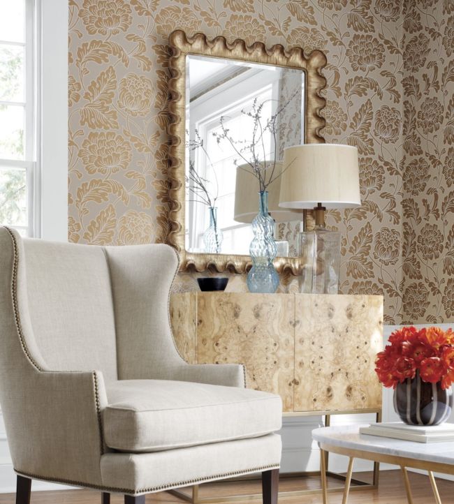 Hathaway Wallpaper - Pewter on Putty - Thibaut - T10076 - Premier Wallcovering