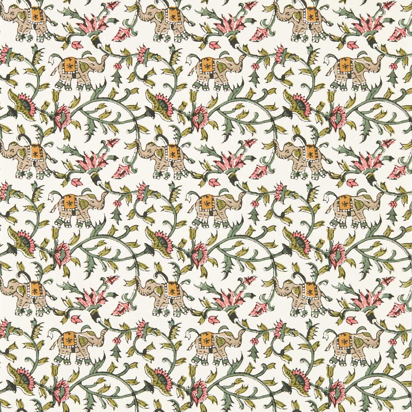 Hathi Wallpaper - Sage/Blush - Clarke & Clarke - W0236/05 - Premier Wallcovering