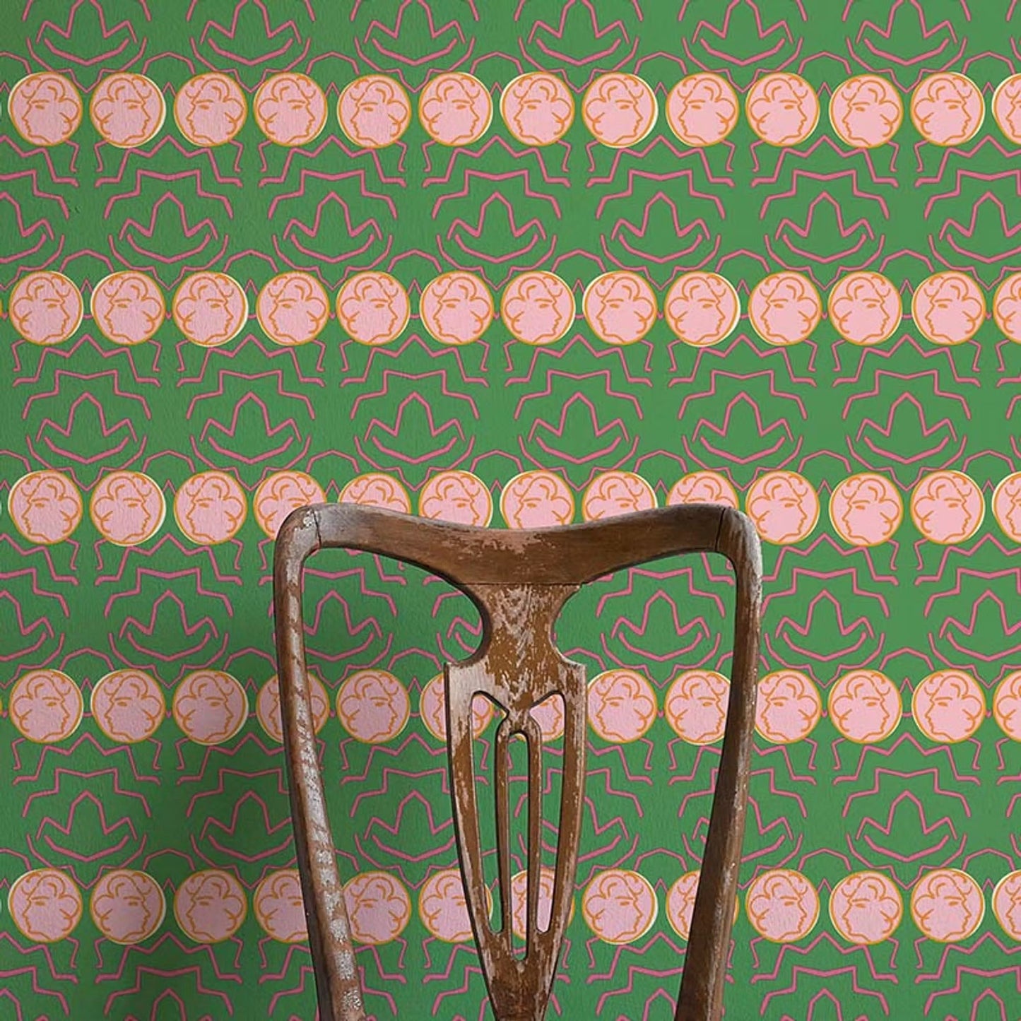 Having a Chat Wallpaper - Green and Pink - Ottoline - W/HAC/101/2 - Premier Wallcovering
