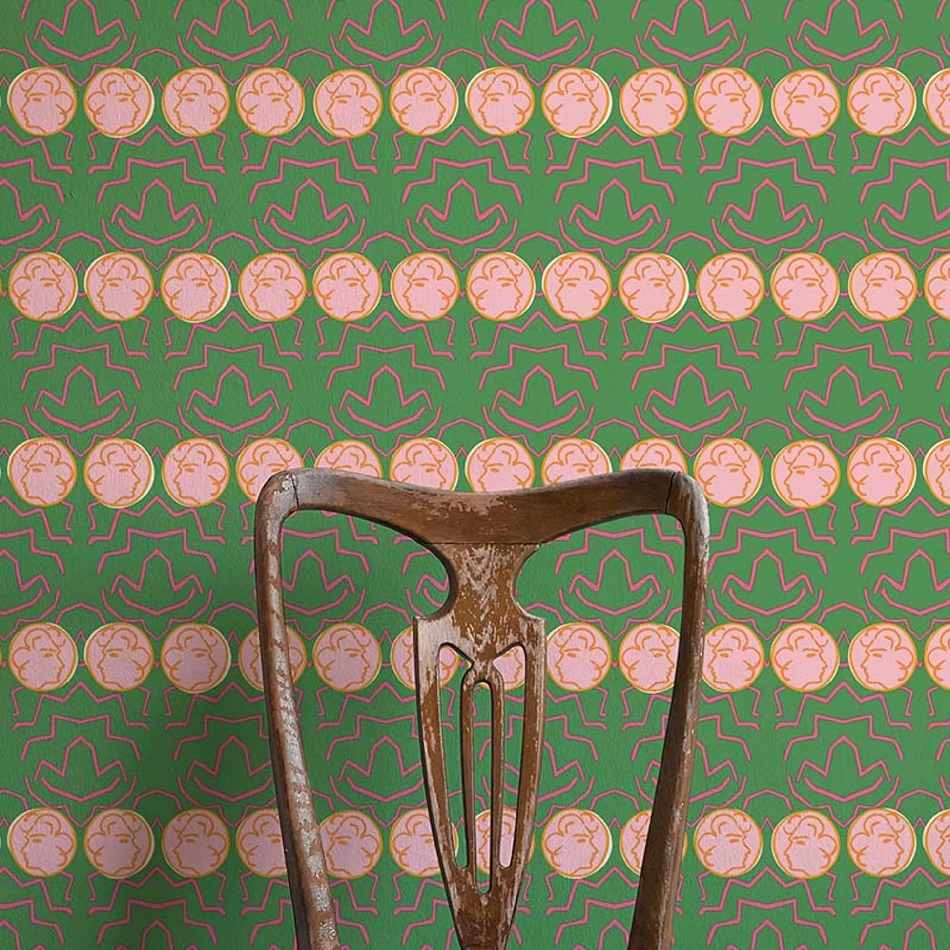 Having a Chat Wallpaper - Green and Pink - Ottoline - W/HAC/101/2 - Premier Wallcovering