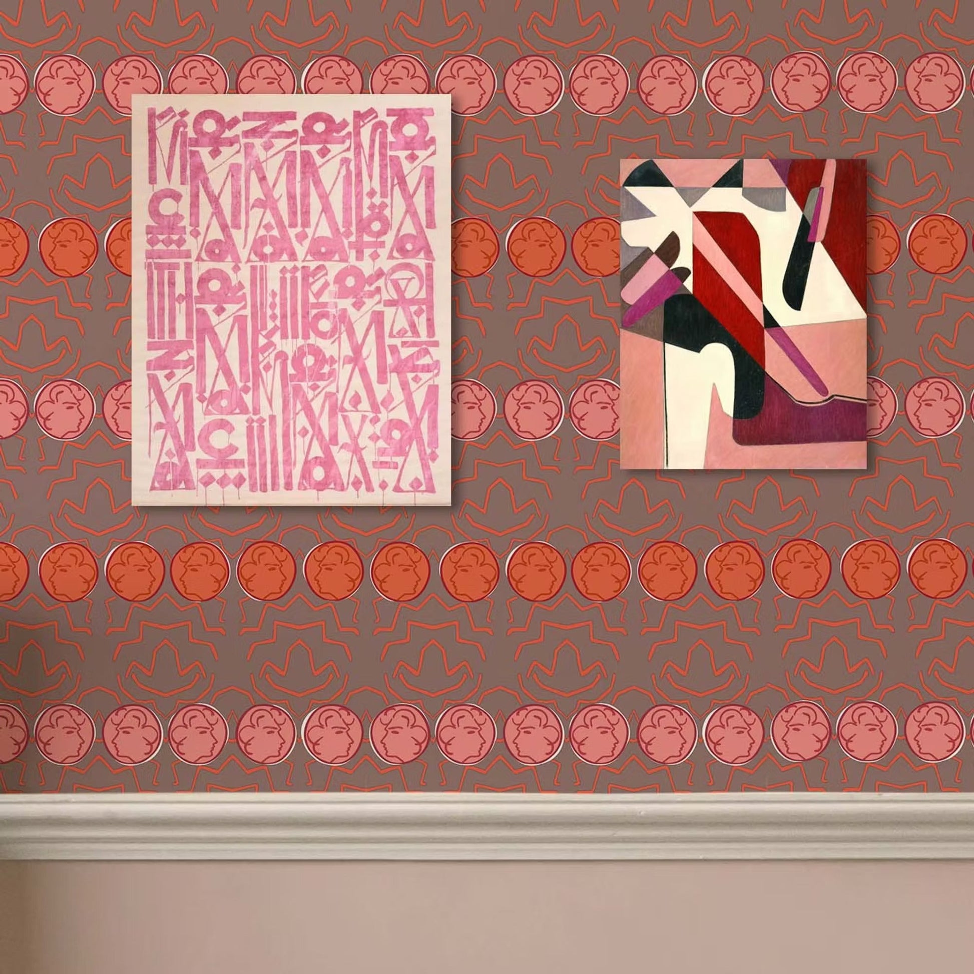 Having a Chat Wallpaper - Terra and Pink - Ottoline - W/HAC/101/3 - Premier Wallcovering